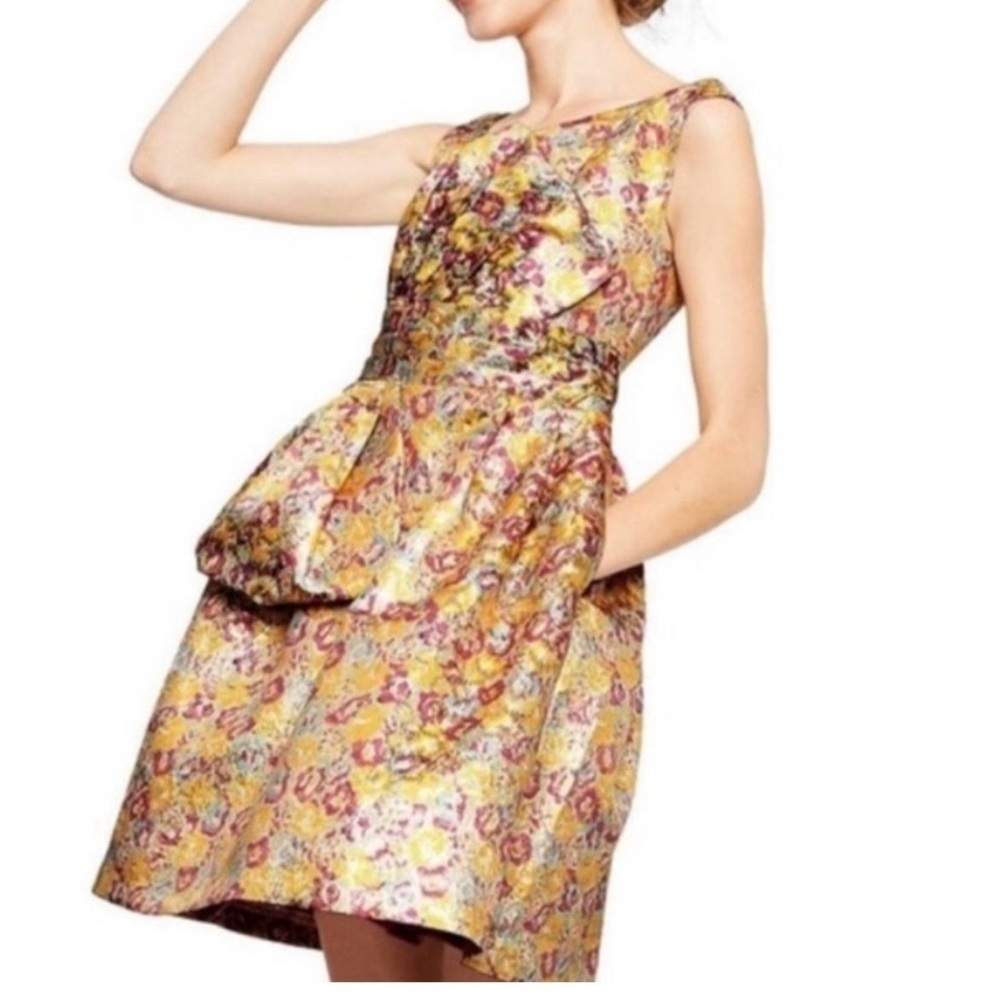 Zac Posen Floral Prom Cocktail Dress
Pleated Yellow & Pink Metallic